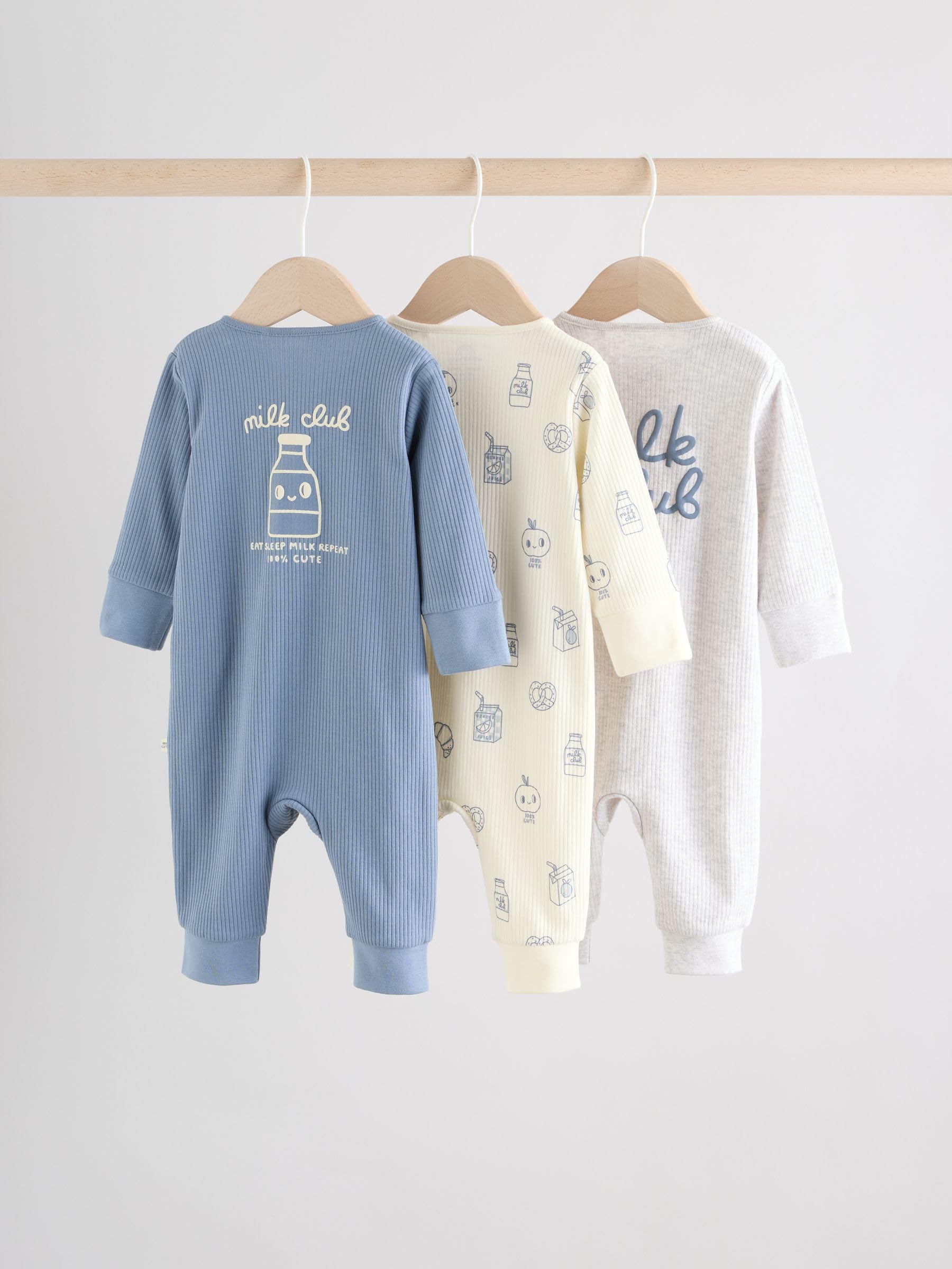 NEXT Bambini Confezione da 3 Tutine Bebè con Zip bidirezionale