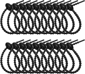 PATIKIL 6 Inch Silicone Cable Ties, 20pcs Rubber Reusable Twist Zip Ties Organizer for Home Office Kitchen Food Bags Wires Adjustable Bag Clip, Black