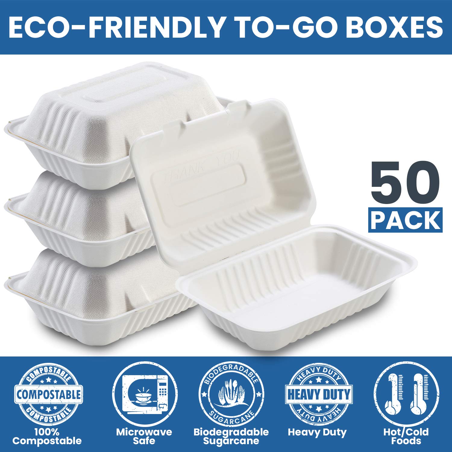 Buy 100 Compostable Clamshell To Go Boxes For Food [9X6"