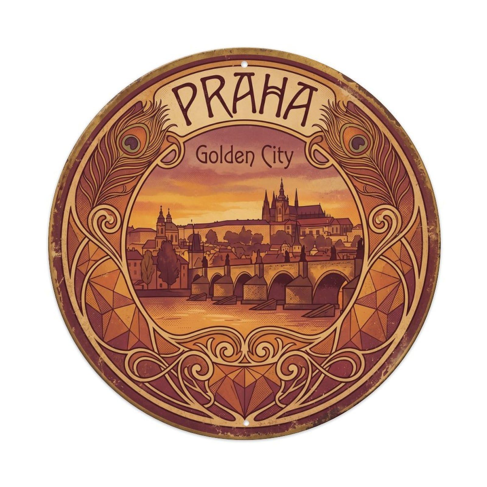 Vintage Travel Prague Bridge Czechia Metal Tin Sign