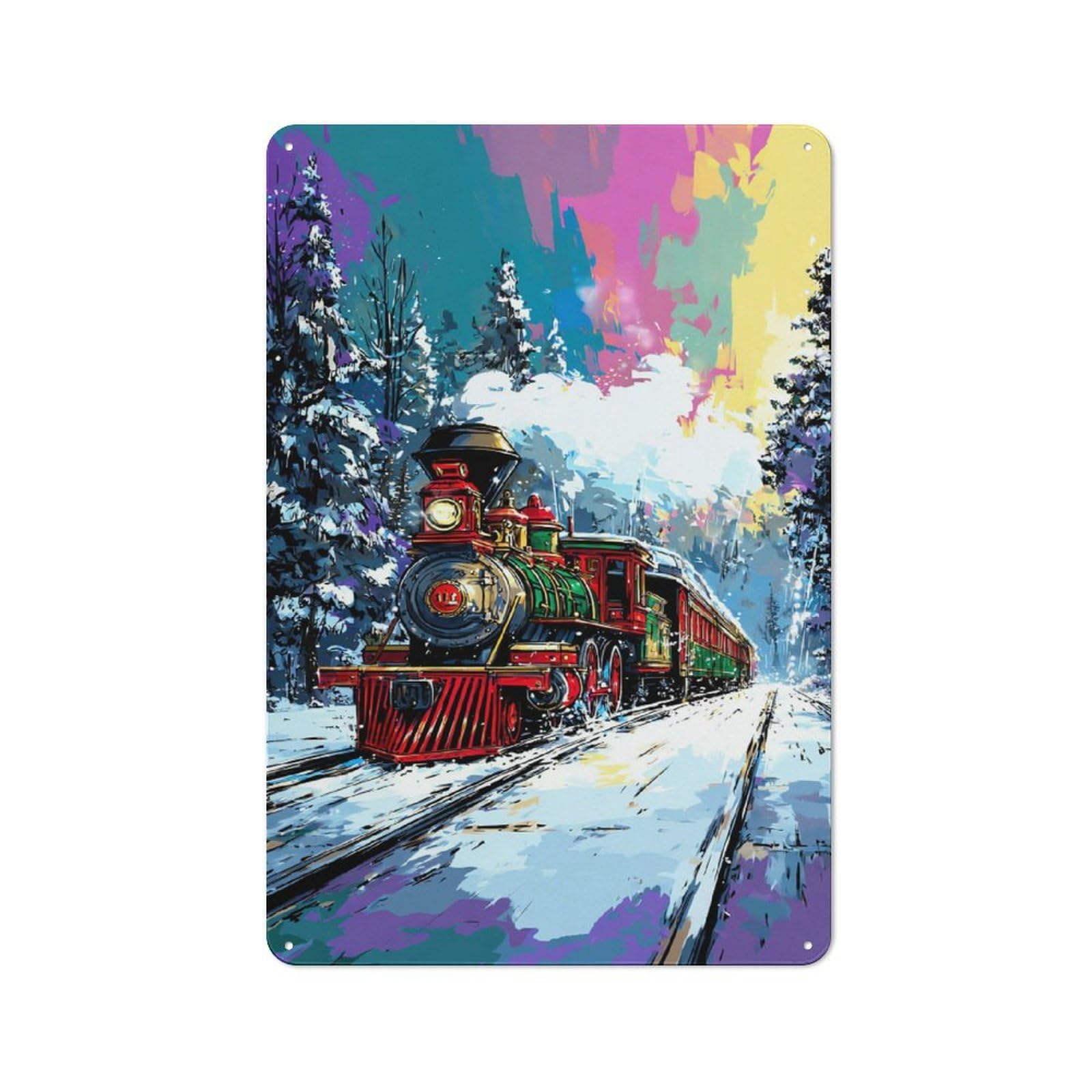 Junmoney Christmas Train Journey Rustic Metal Sign 30X20cm For Guest Room Or Hallway, Suited To Hallway Wall Decor Fans