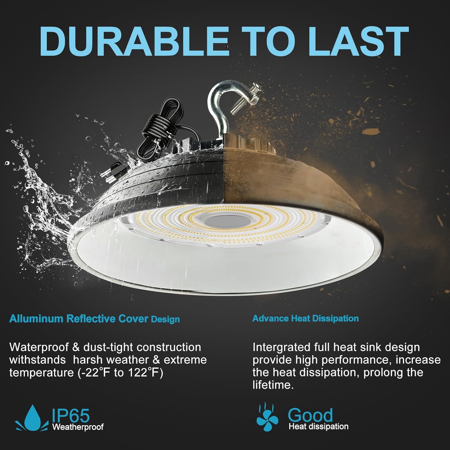 Lightdot 320W (320x1W) LED High Bay Lights with Reflector 48000lm 5000K UFO Lights AC100-277V Plug and Play High Bay LED Shop Lights Suit for 30~40FT Height Workshop/Barn/Garage-8 Pack