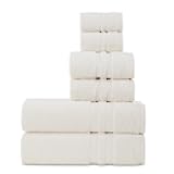 Premium 6 Piece Towel Set, 2 Bath Towel, 2 Hand Towels, 2 Washcloths, 100% Turkish Cotton Soft Absorbent Towels (Cream White, 6 Piece Towel Set)