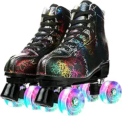Patins clássicos de cano alto para adultos patinação ao ar livre que iluminam patins de quatro rodas patins brilhantes para mulheres