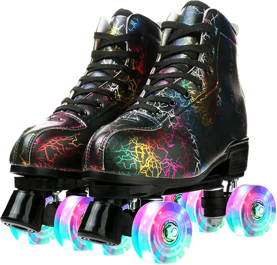 Patins clássicos de cano alto para adultos patinação ao ar livre que iluminam patins de quatro rodas patins brilhantes para mulheres