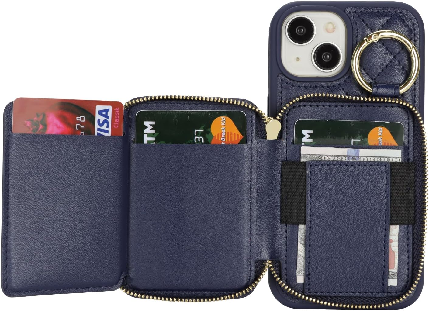 for iPhone 14 Case Wallet with Card Holder,for iPhone 14 Phone case Wallet with Zipper with Slot Kickstand Stand Case for Women and Man 5G 6.1 Inch-Blue
