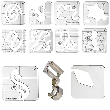 YICBOR 10pcs 3mm Free Motion Quilting Template Series 5 with 1pcs 1/4