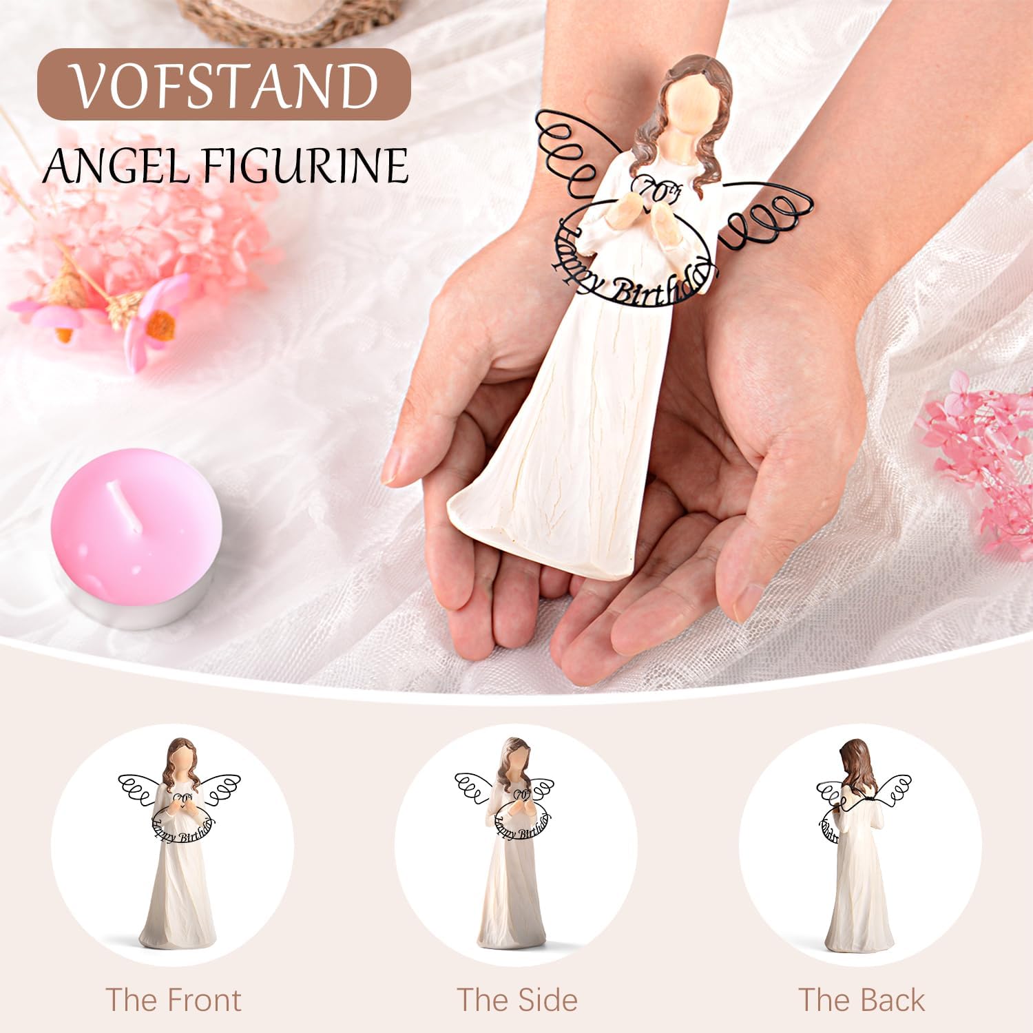 70th Birthday Gifts for Women Happy Birthday 70th Angel Figurine Gift for Mom Wife Sisters Friends Unique 70 Birthday Gifts for Women Decorations - Image 2