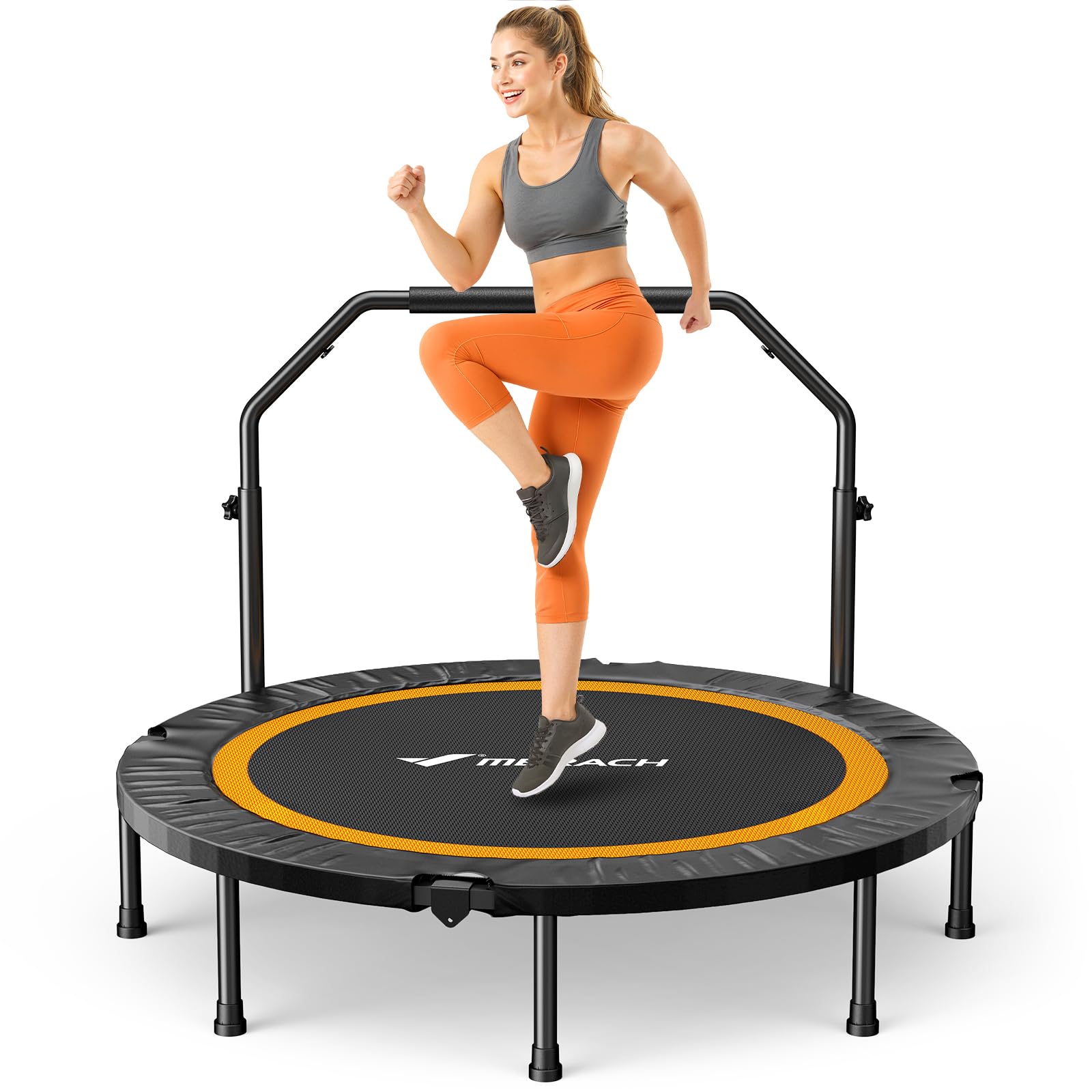MERACH Mini Trampoline Fitness Adults - 48'' Indoor Trampoline with Adjustable Handle for Exercise Quiet, 4ft Foldable Trampolines Max Load 330lb