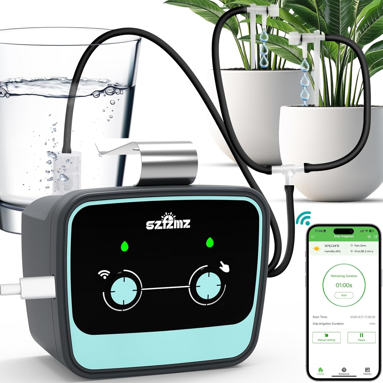 Drip Irrigation Kit System for Garden, WiFi & App Control Self Plant Watering Devices for Indoor Outdoor, Automatic Watering System with 3 Watering Modes/Water Shortage Alert/Weather Forecasting
