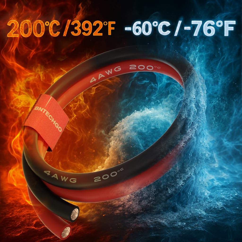 BNTECHGO 4 Gauge Silicone Wire 3 ft Red and 3 ft Black Flexible 4 AWG Stranded Tinned Copper Wire