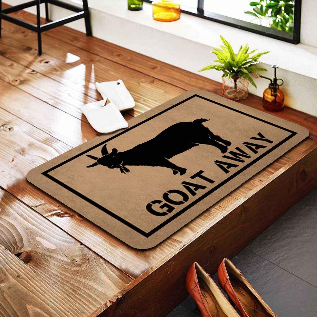 Funny Home Decor Personalized Door Mats(23.6 X 15.7 in) with Anti-Slip Rubber Back Doormat Gift Door Mat for The Entrance Way (Goat Away)