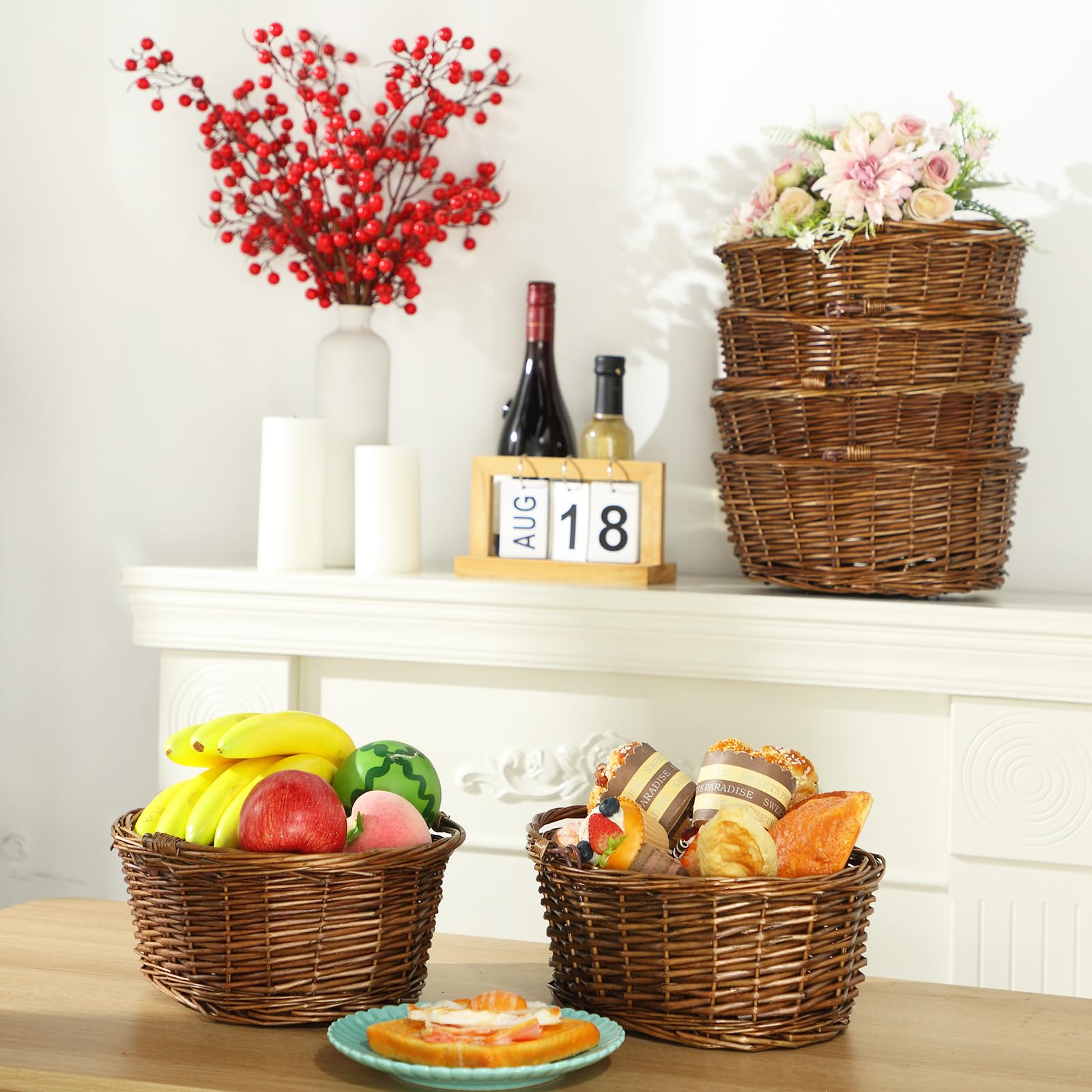 Barydat Kleiner Weidenkorb mit Griff, Blumenmädchenkörbe, oval, geflochten, Geschenkkorb für Hochzeiten, Picknick, Babyparty, Zuhause, Garten, Dekoration, Braun, 30,5 x 22,9 x 12,7 cm, 6 Stück
