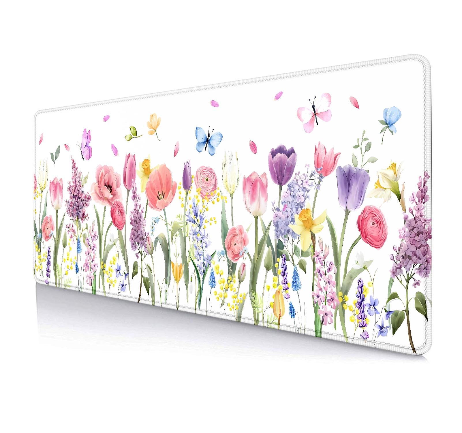 IMAYONDIA Beautiful Floral Desk Mat, Spring Flowers Large Mouse Pad, Non-Slip Rubber Base Mousepad, Laptop Mat for Women, Desk Pad for Work Game Office, 31.5x11.8 in- Watercolor Aesthetic Pattern — image 1