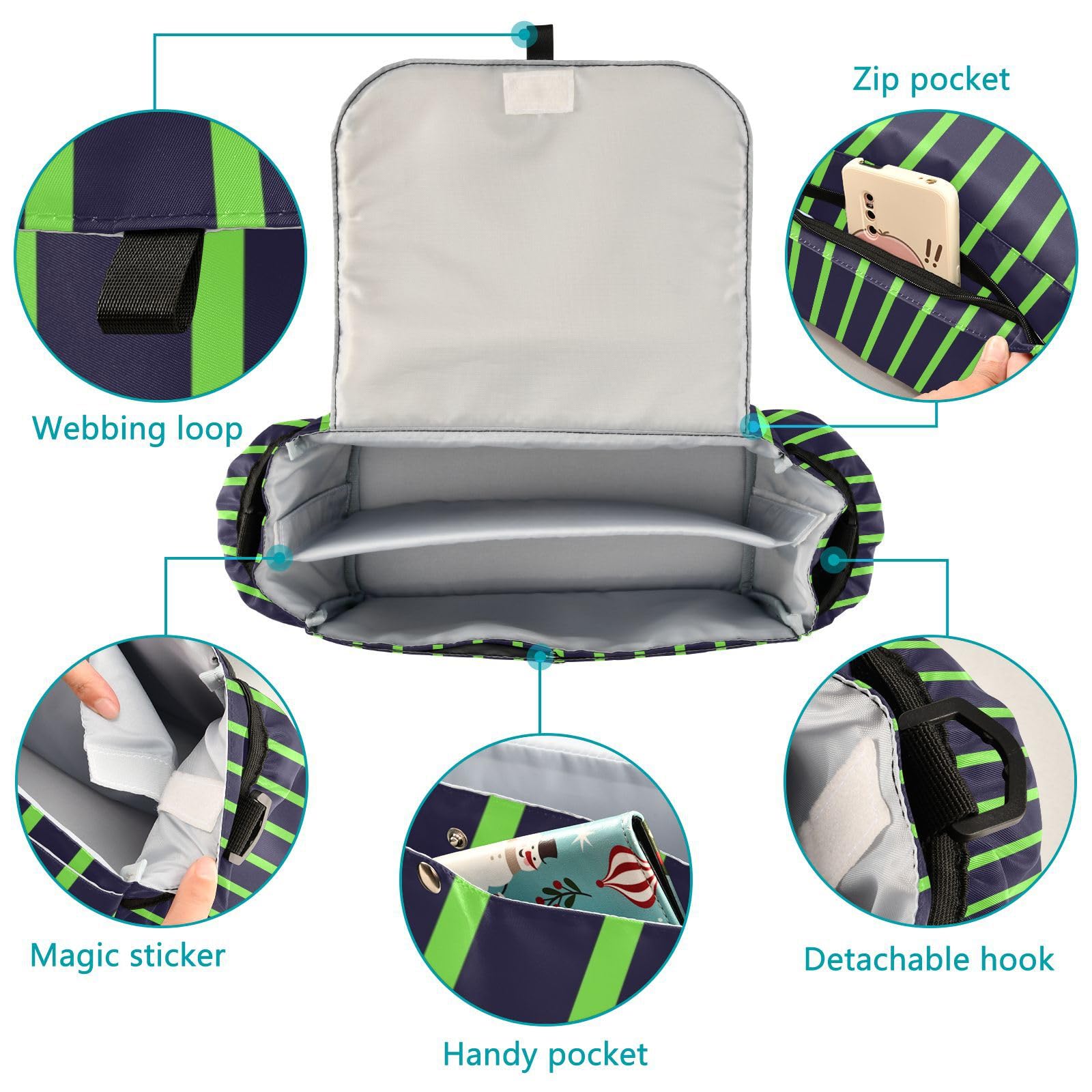 miaozhen Black Green Simple Stripe stroller organizer cute diaper caddy organizer carriage gancho para carriola accesorios para carro