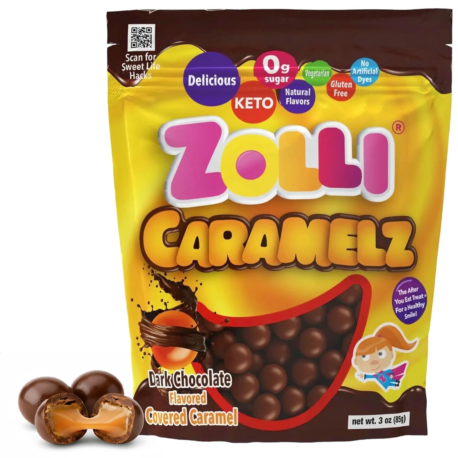 Zollipops Zolli Caramelz Clean Teeth Candy (3 Ounce ) - Dark Chocolate