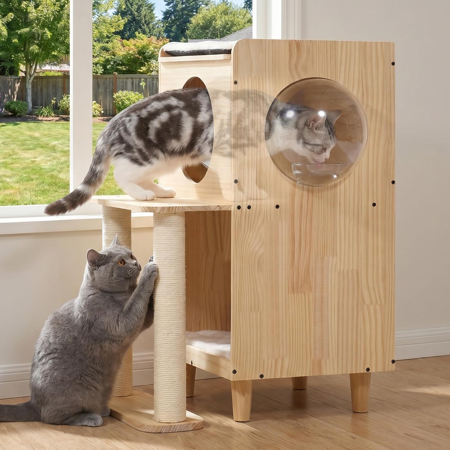 Veehoo Dog Proof Cat Feeding Station Elevated Food Table with Scratch Posts