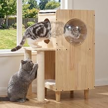 Veehoo Dog Proof Cat Feeding Station Elevated Food Table with Scratch Posts