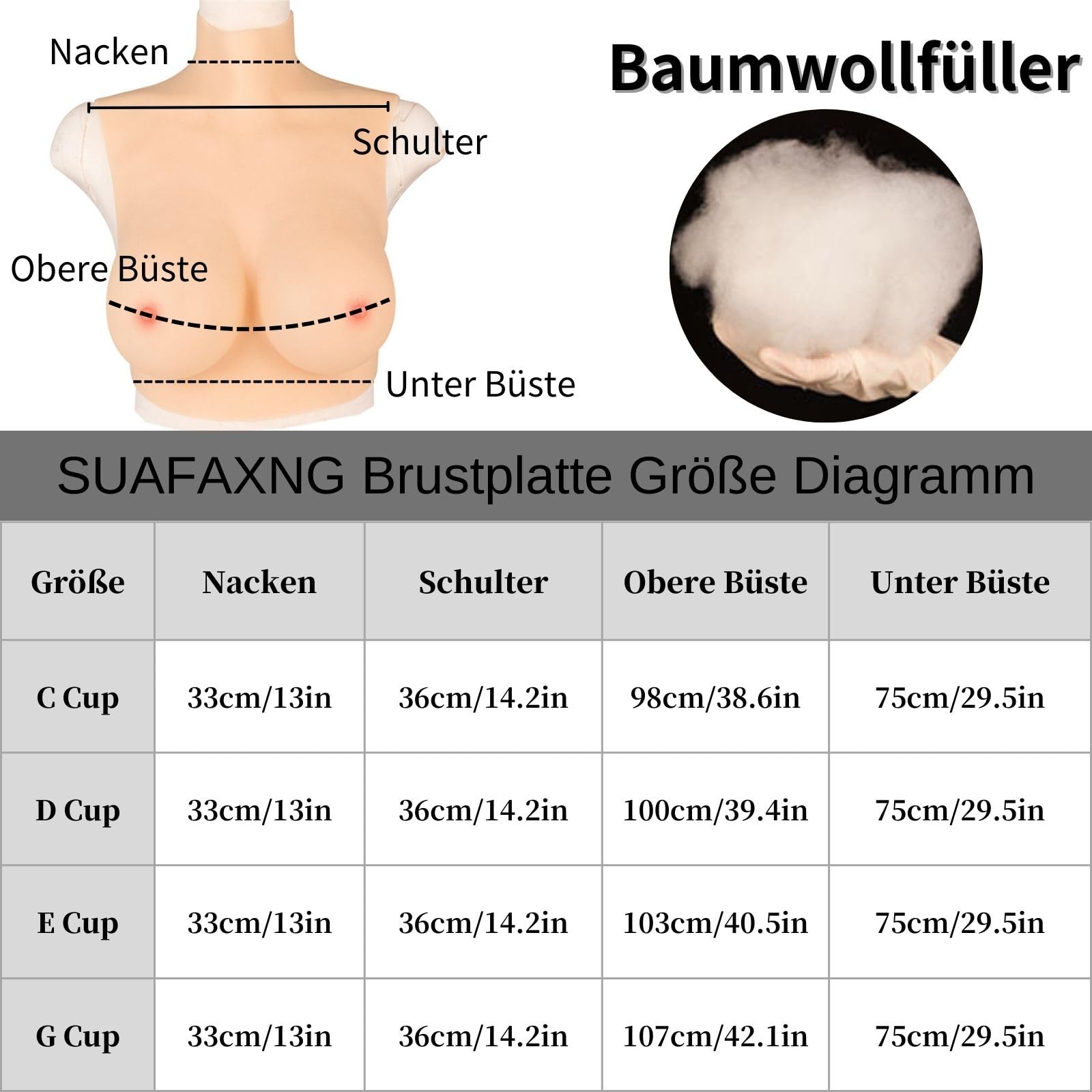 Silikon Brüste Künstliche Brüste Realistisch Brustplatten für Crossdresser Transgender C-H Cup Baumwollfüller