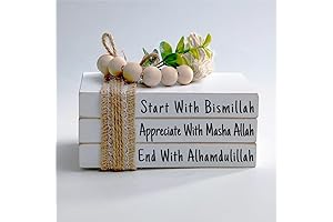 Religious Farmhouse Mini Book Stack Decor "Start with Bismillah, End with Alhamdulillah"