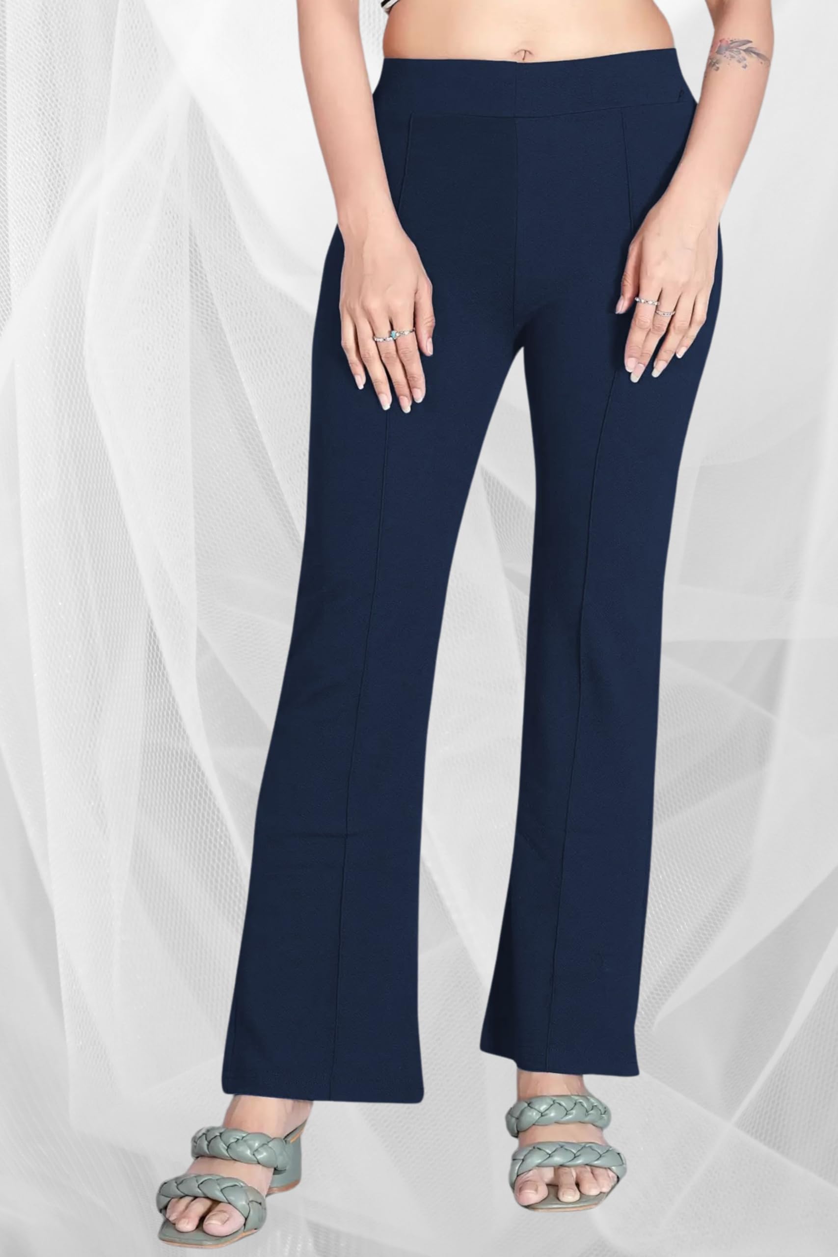 Women Solid White High Waist Straight Fit Trousers-picture-36
