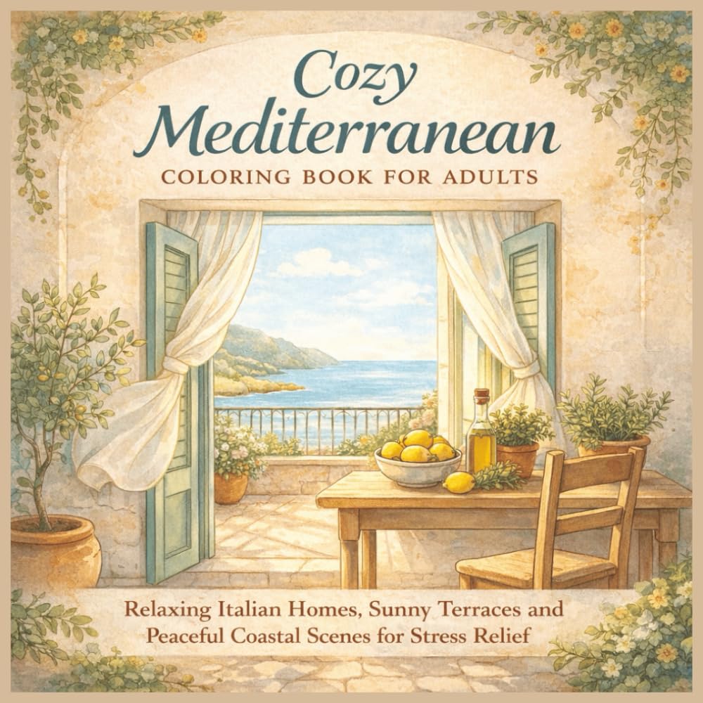 Cozy Mediterranean Coloring Book For Adults: Relaxing Italian Homes, Sunny Terraces and Peaceful Coastal Scenes for Stress Relief
