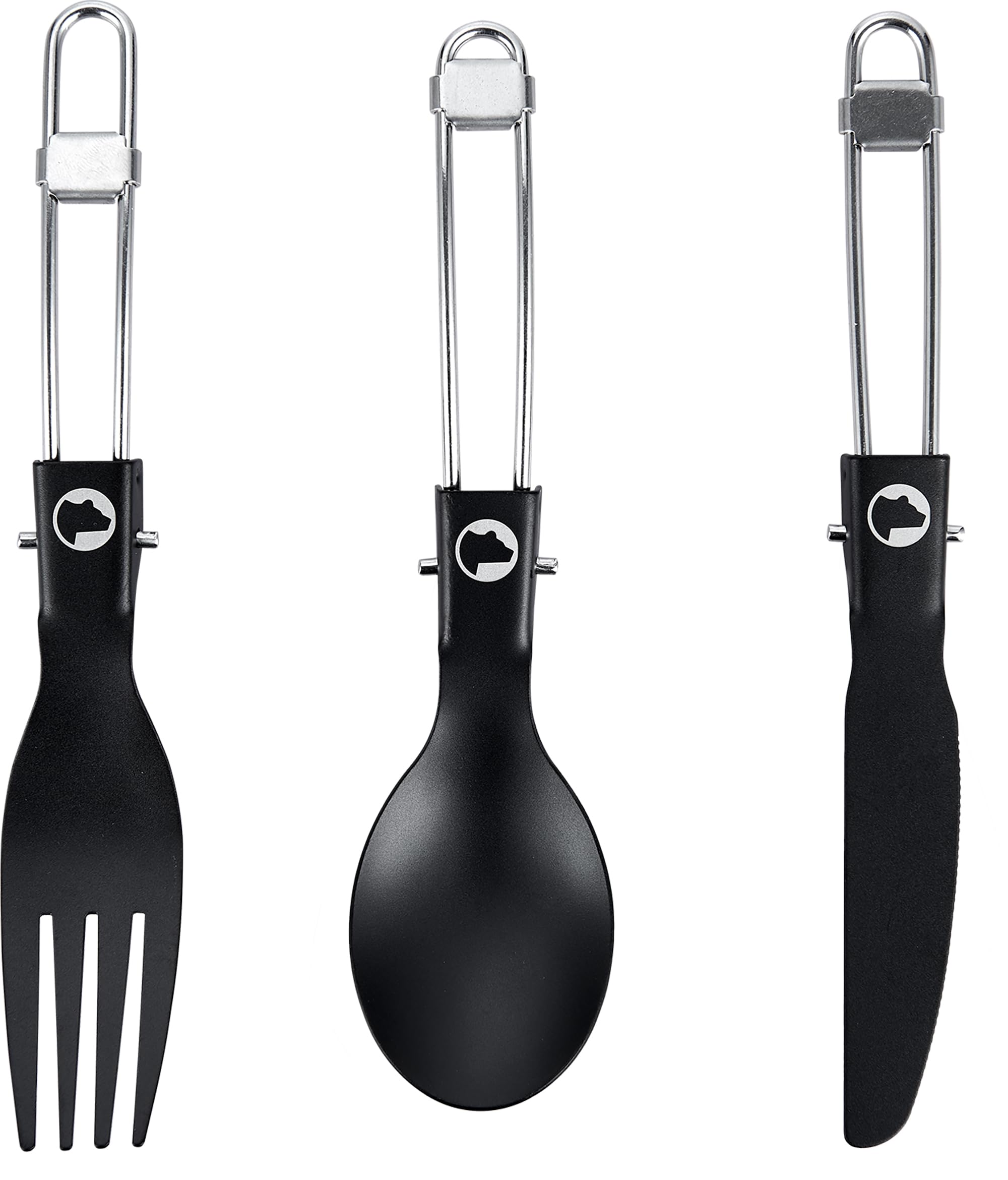 Explorer Bear Black Titanium Foldable Camping Utensil Set, 3 Pieces