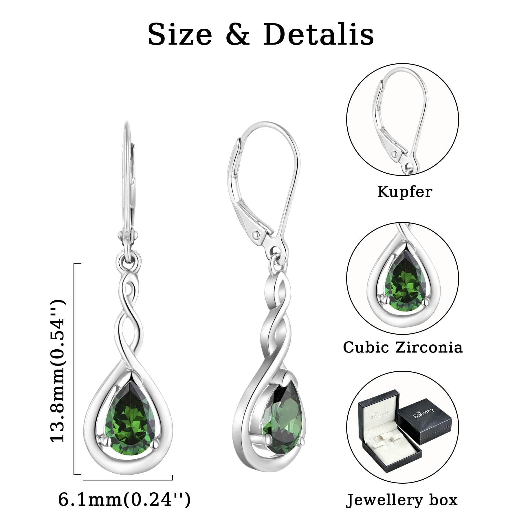 Damen Unendlichkeit Ohrringe Silber Tone Tropfen Geburtsstein Hängend Schmuck Geschenke für Frauen