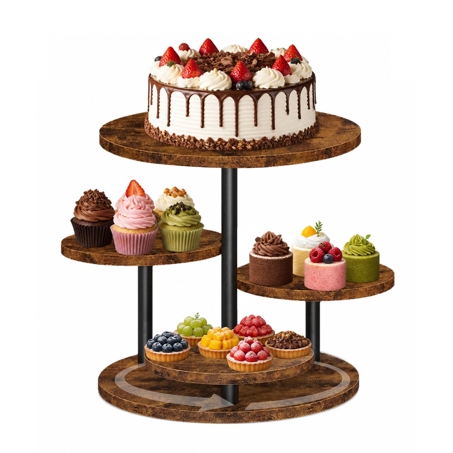 4-Etagen Kuchenständer aus Holz, 360° Tortenplatte Drehbar für Cupcakes, Donuts & Desserts,Kekse, Süßigkeiten, Tortenständer Ø 30cm/32cm für Hochzeit, Geburtstag & Mottoparty