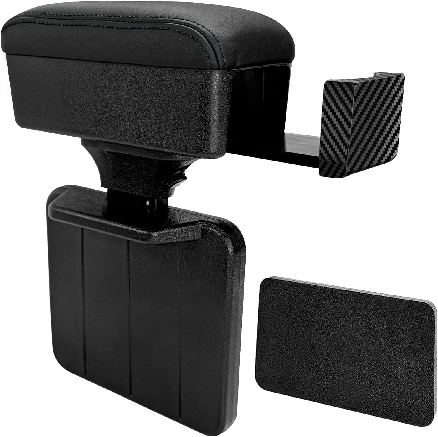 Car Armrest Storage Box with Cup Holder, Adjustable Leather Auto Seat Gap Filler Armrest Extender Pad, Liftable Forearm Wrist Support Center Console Storage Case for SUV Truck (Black & Red)