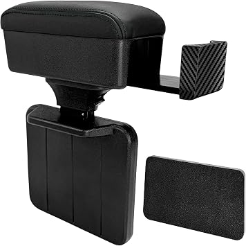 Car Armrest Storage Box with Cup Holder, Adjustable Leather Auto Seat Gap Filler Armrest Extender Pad, Liftable Forearm Wrist Support Center Console Storage Case for SUV Truck Black