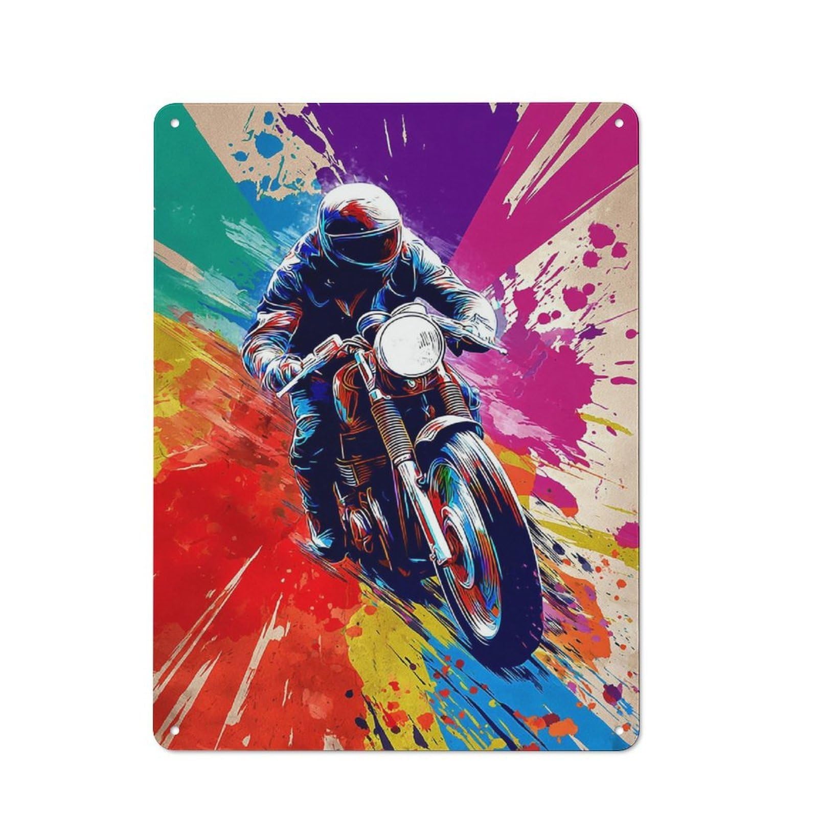 Junmoney Rider In Colorful Artwork Rustic Tin Wall Plaque 40X30cm For Kitchen Or Home Bar, A Winter Wall Decor Update For Kitchen Decor Lovers
