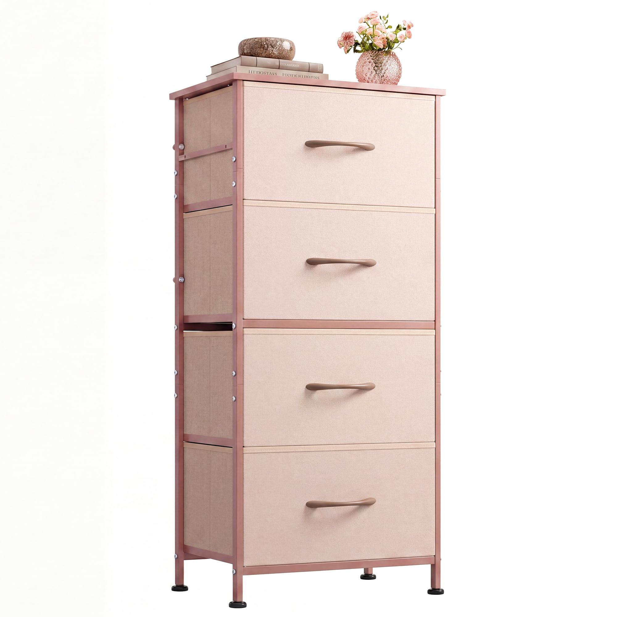 WLIVE Small Dresser Nightstand for Bedroom, 4 Drawers, Pink