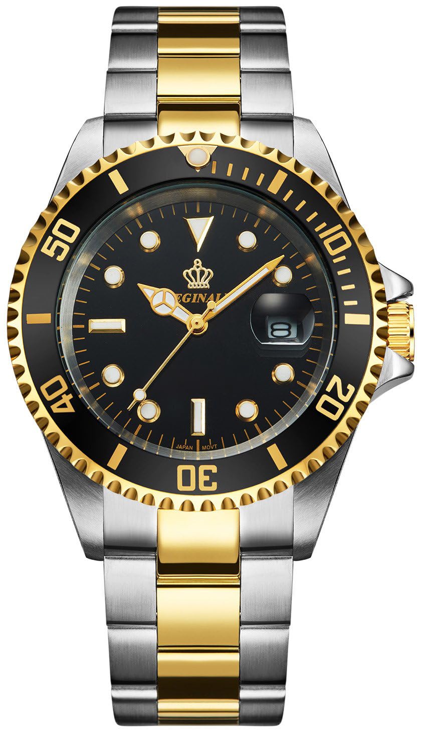 FANMIS Mens Luxury Watches Rotatable Bezel Sapphire Glass Luminous Quartz Silver Gold Two Tone Stainless Steel Watch
