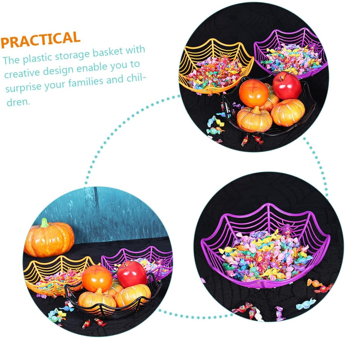 Halloween Cobweb Candy Basket 5pcs Plastic Decorative Storage Bowl