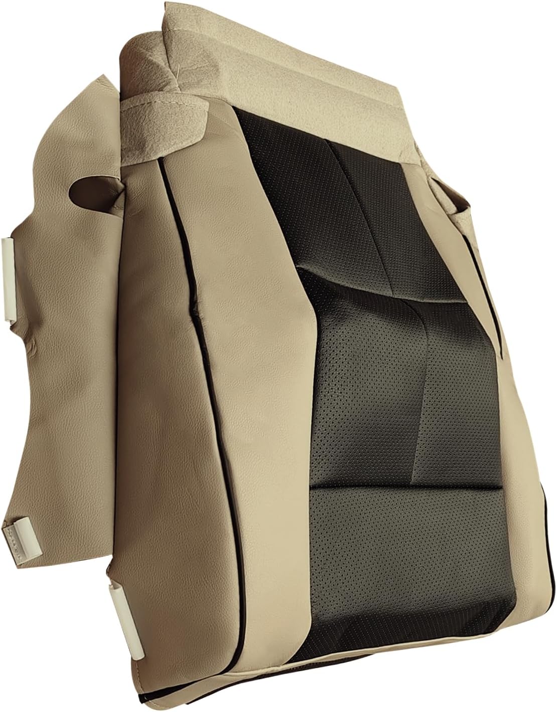 Driver & Passenger Side Bottom Seat Cover Perforated Fits for Lincoln Navigator 2007-2014 Microfiber Leather, Tan/Black