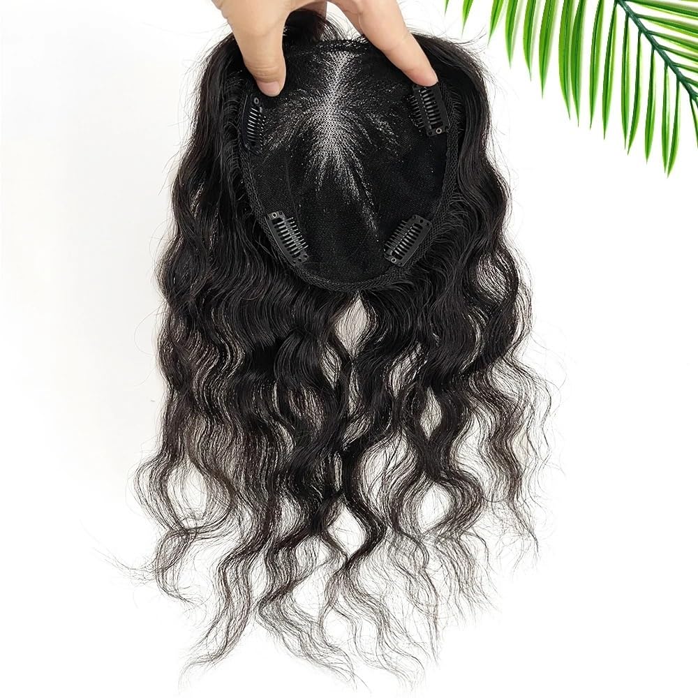 Topper di capelli umani ondulati per donne con capelli dirassanti, invisibile, 9 x 14 cm, retina svizzera fatta a mano (30,5 cm)