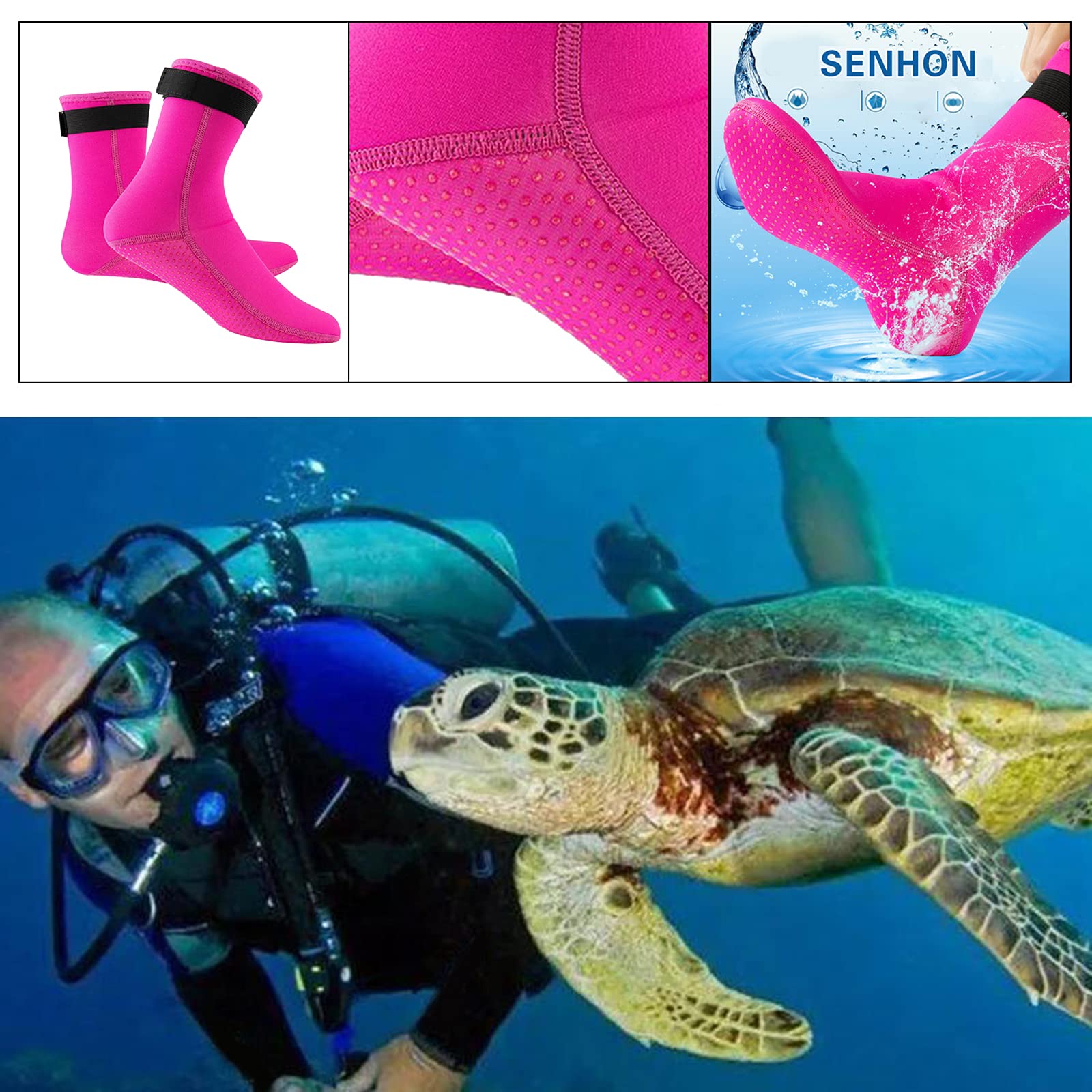 Botas de buceo de neopreno de 3 mm, calcetines de esnórquel, color rojo rosa, talla XS