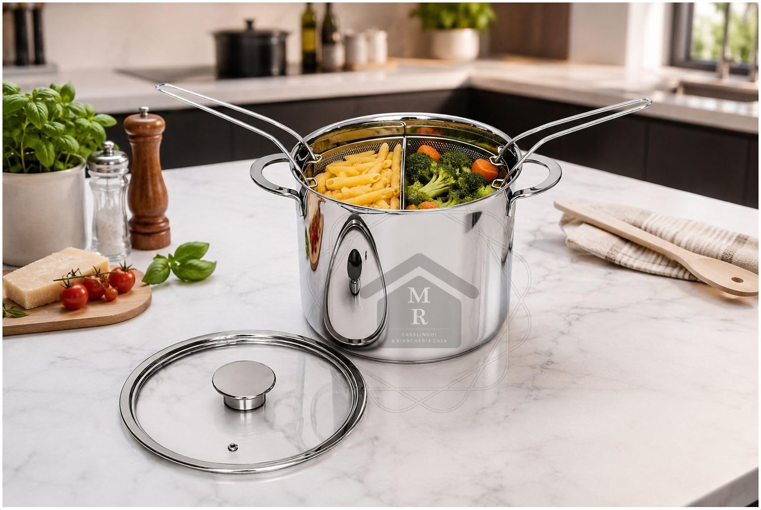 Pentola Cuoci pasta 24 cm Acciaio Inox 18/10 con 2 Cestelli Induzione Gourmet Mepra