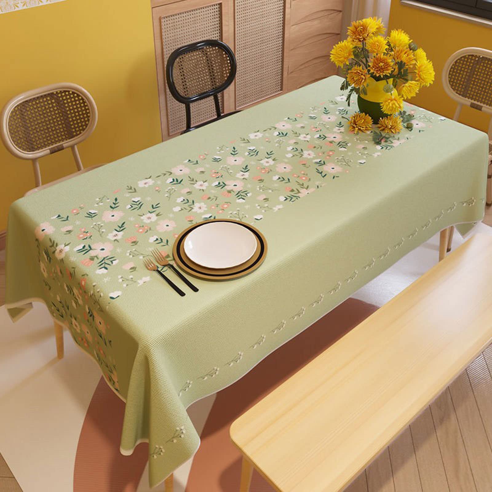 Musolaree Rectangle Cotton Linen Tablecloth Antiskid Plants and Floral Table Cloth Dust-Proof Table Cover Wrinkle Free Washable Soft Table Decoration for Indoor and Outdoor(Green,53 * 53)