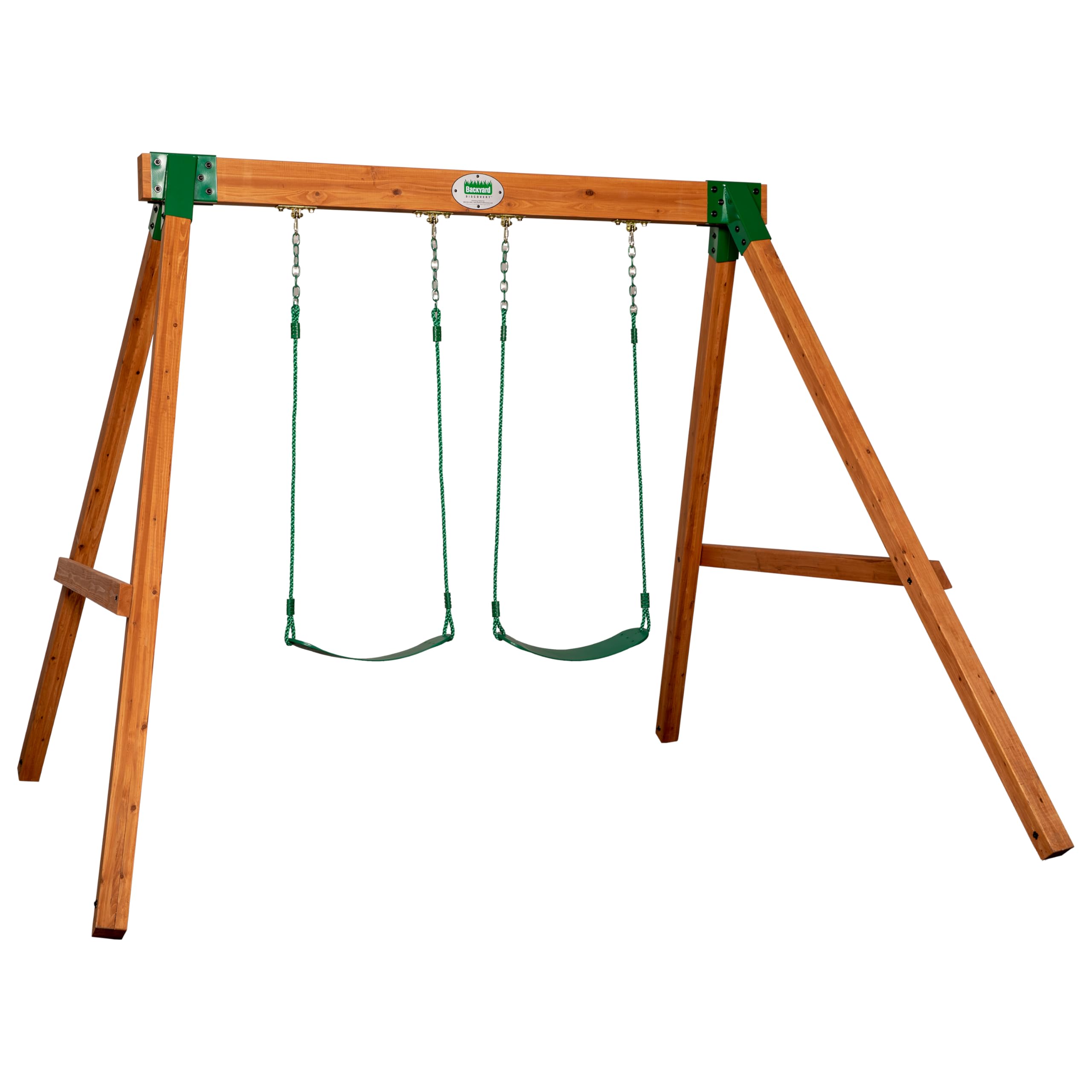 - Backyard Discovery Durango Cedar Wood Swing Set Kit with Classic A-Frame, Two Belt Swings, Pinch-Free Ropes, Easy Assembly, Heavy-Duty, Lumber and Hardware Included, Outdoor Playset, Ages 3-10