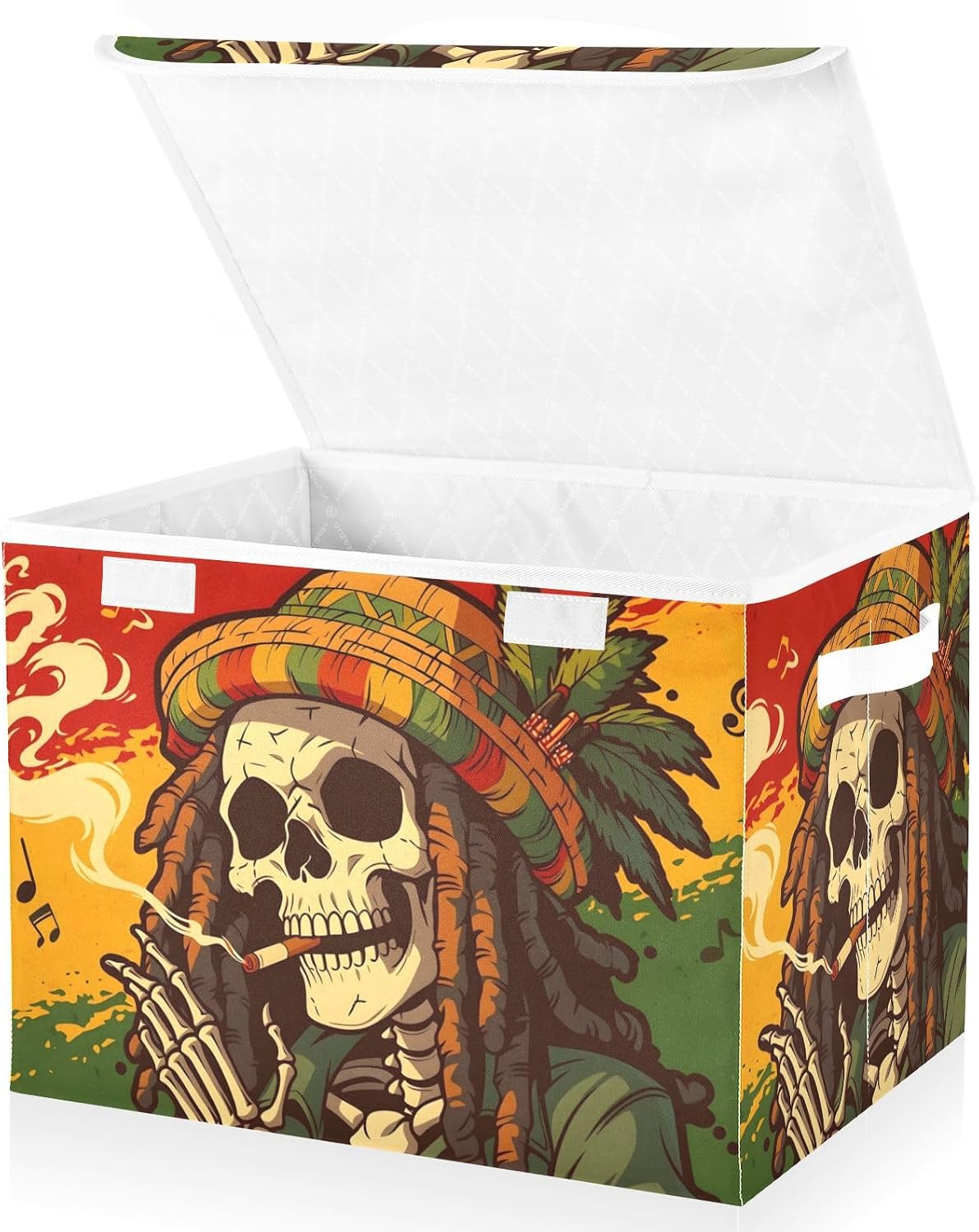 Skeleton Funny Hat Foldable Storage Bins with Lids & Handles Foldable Storage Boxes with Flip-Top Lid for Home Office 16.5” x 12.6” x 11.8”