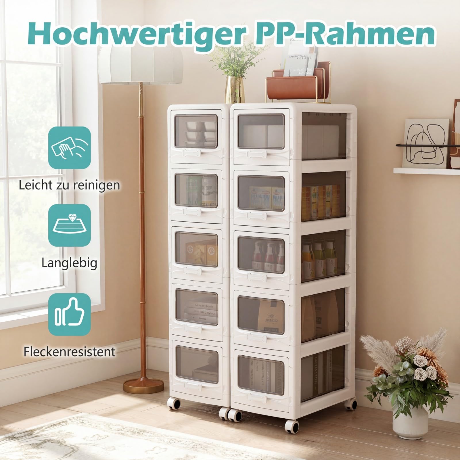 COSTWAY Nischenschrank mit Rollen, Nischenwagen mit 5 Schubladen | 30 cm breite Nischenregal, schmaler Aufbewahrungswagen, Badrollwagen für Bad, Schlafzimmer, Weiß