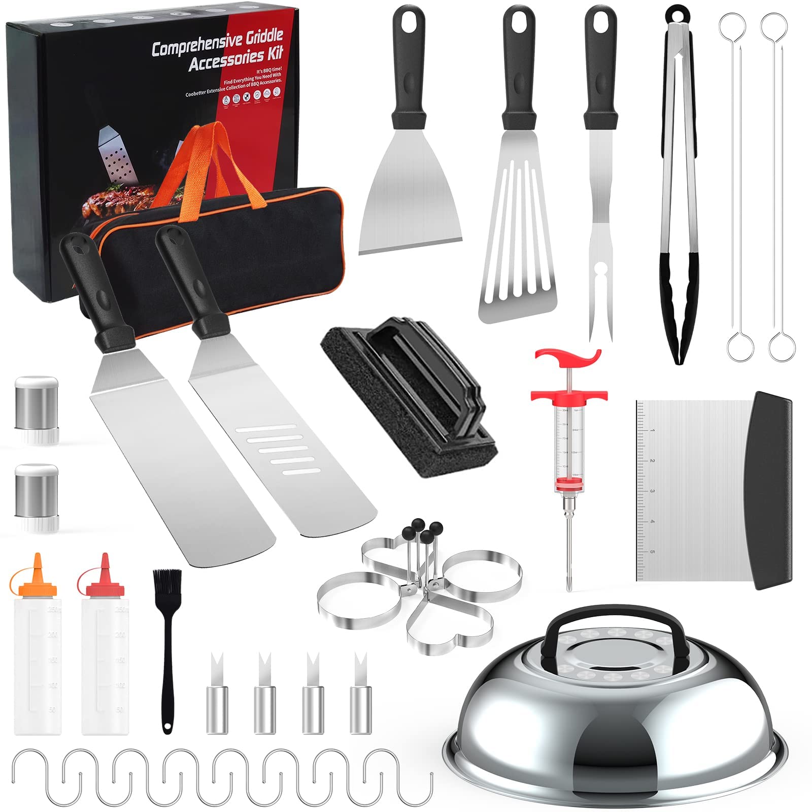Griddle Accessories,20pcs Flat Top Grill Accessories Set for Blackstone and Camp Chef,Spatula,Scraper,Griddle Cleaning Kit Carry Bag for Hibachi Grill for Men Outdoor BBQ with Meat Injector,Camping
