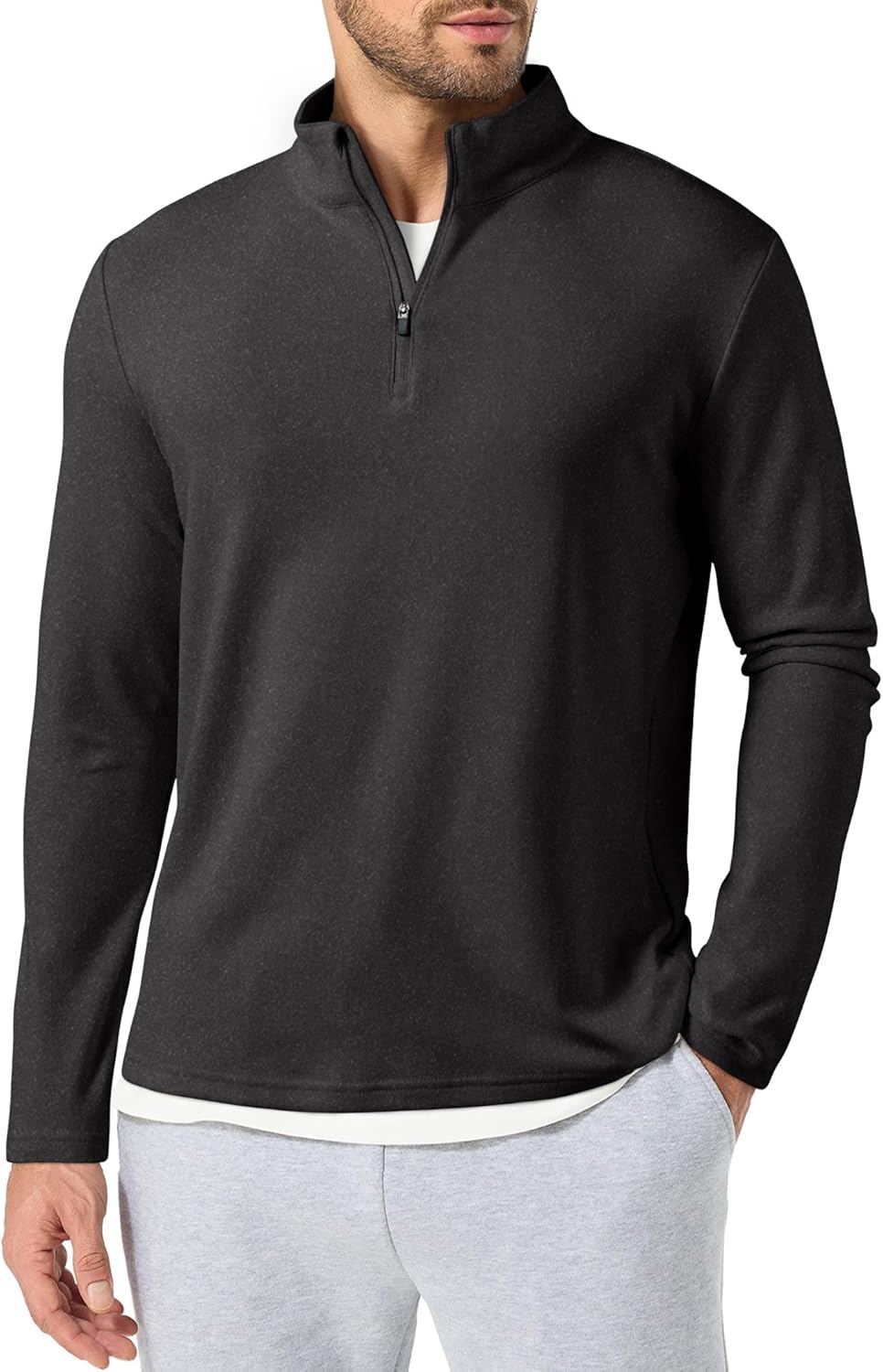 Men's Quarter Zip Pullover Fleece Lined Long Sleeve Solid Color Shirts 1/4 Half Zip Sweatshirts