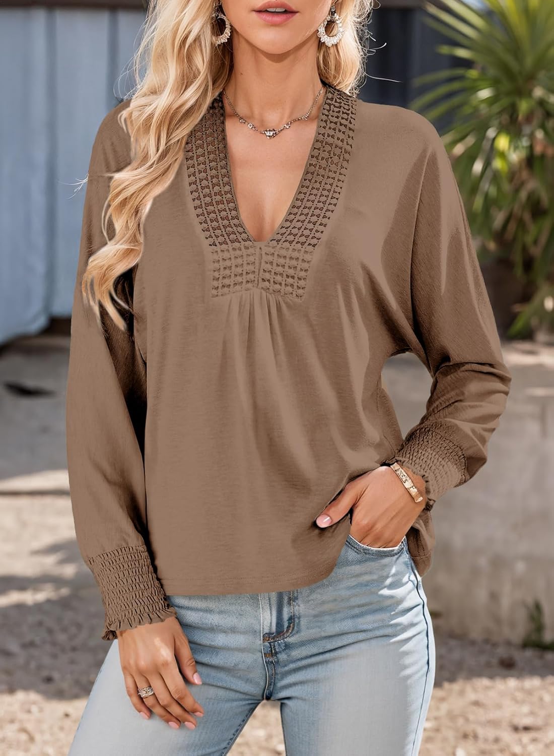 Dokotoo Women's Casual V Neck Long Sleeve Shirts Loose Tunic Tops Business Tee Blouses - Image 5