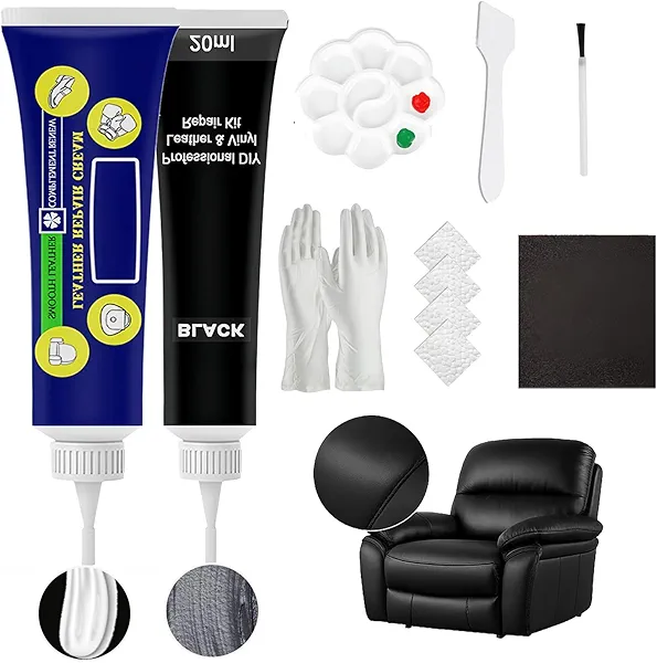 Upgrade Black Leather Repair Kit with Filler, Liccyy Vinyl Repair Set for Sofa Car Seats Jacket Purse Shoes – Restores Genuine Faux Artificial Leather from Scratch Cracks Tears Holes, Easy Instruction