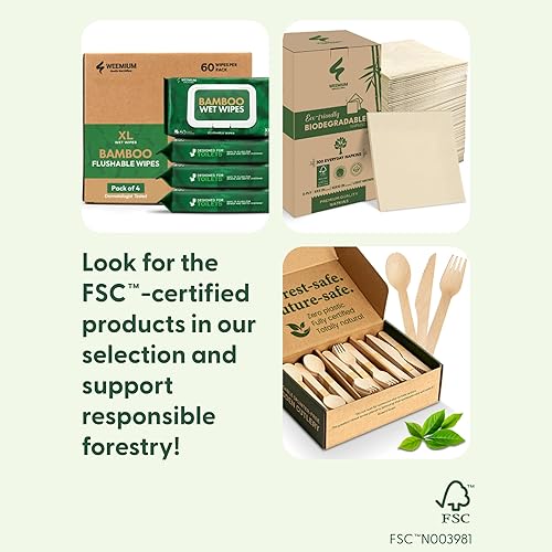 Miniatura 2 de Juego de cubiertos de madera desechables – 300 unidades (100 tenedores, 100 cuchillos, 100 cucharas) – Embalaje sin plástico – Cubiertos