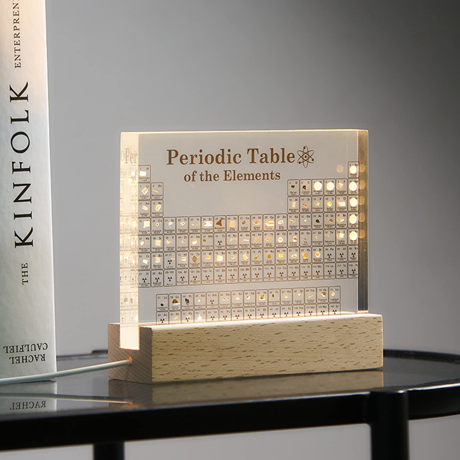 Tavola periodica in Acrilico con 83 elementi, Tavola periodica in versione stampata, Periodic Table Display Elemento Chimico per regali per insegnanti di studenti, decorazioni, con base in legno