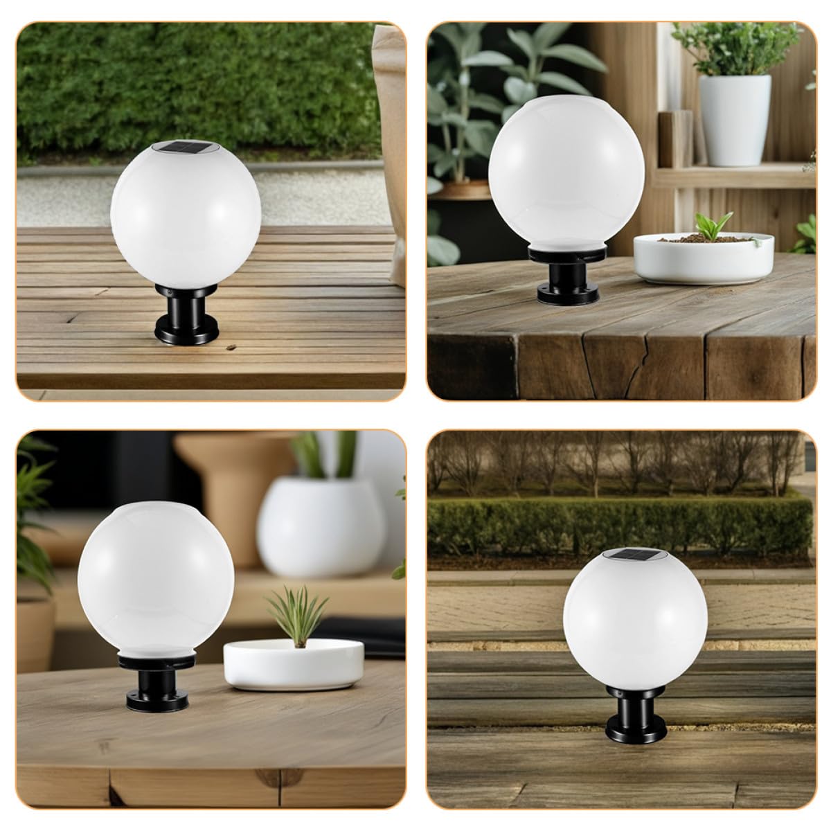 DOITOOL Lampioncino da Giardino Solare con Sensore Automatico, Sfera in Acciaio Inox e Acrilico, per Cortile e Vialetto